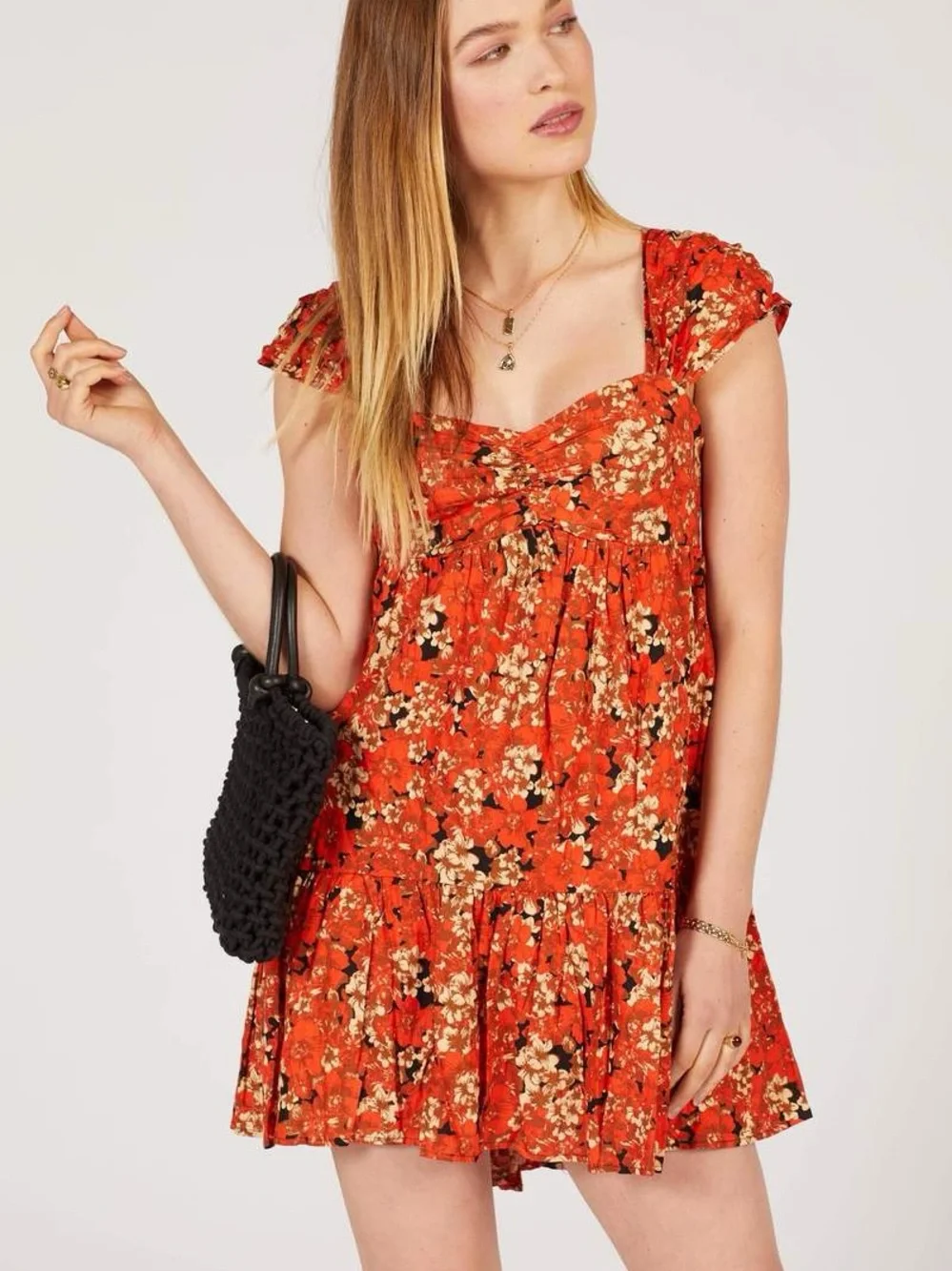 Free People Pattern Play Orange Printed Mini Dress